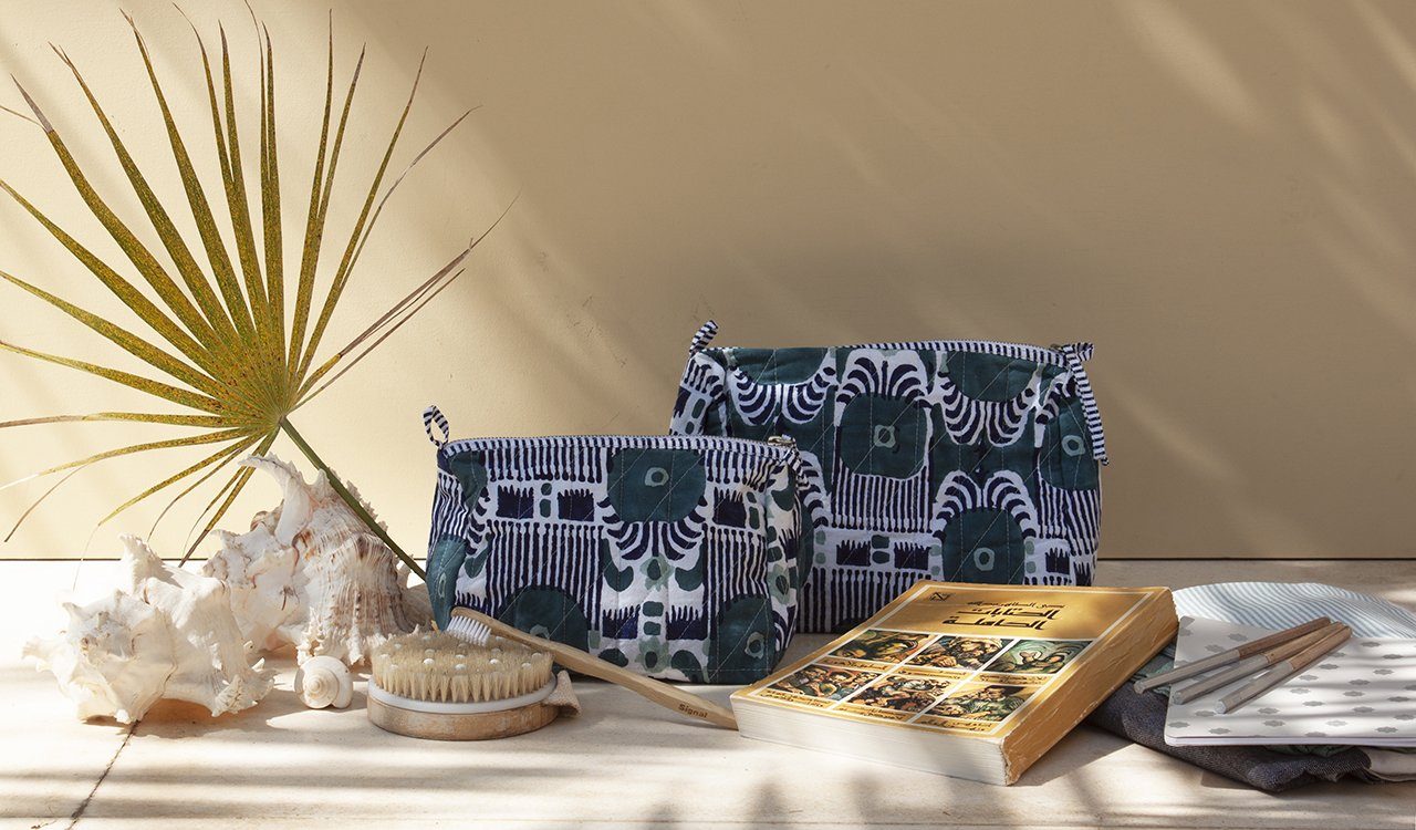 Teal Ikat Print Toiletry Bag