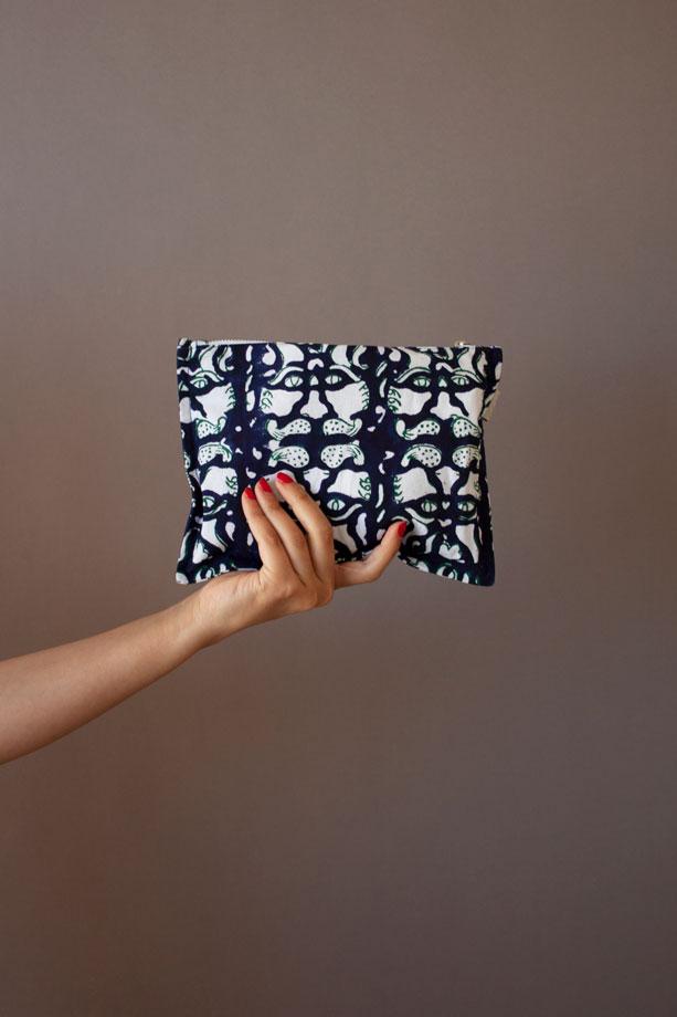 Green & Navy Lionshead Printed Pouch