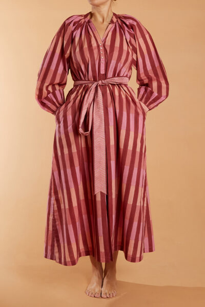 Berry Broken Stripe Sash Dress